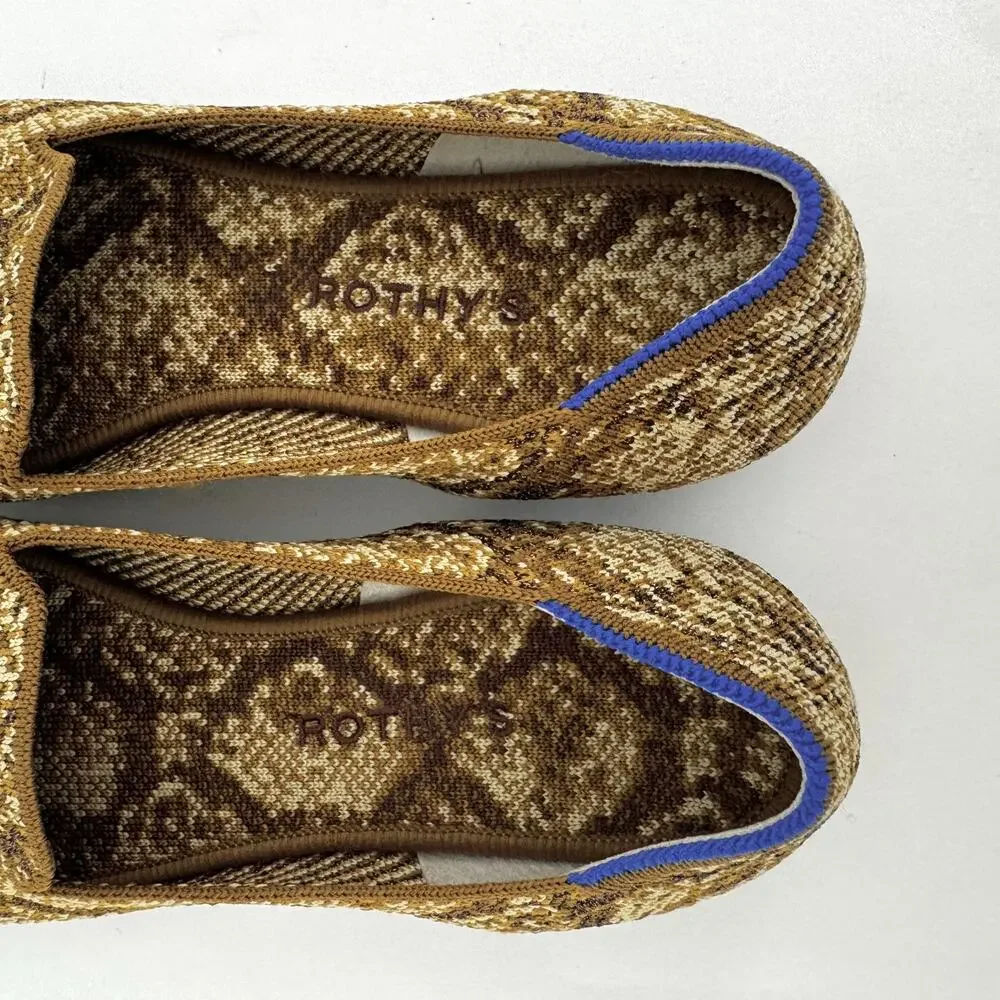 Rothy's The Loafer Fabric Knit Slip-On Flats Shoes in Bronze Metallic Python 9.5